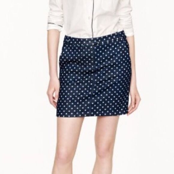 ✨J Crew Postcard Mini Skirt in Indigo Dot Denim - Picture 1 of 6